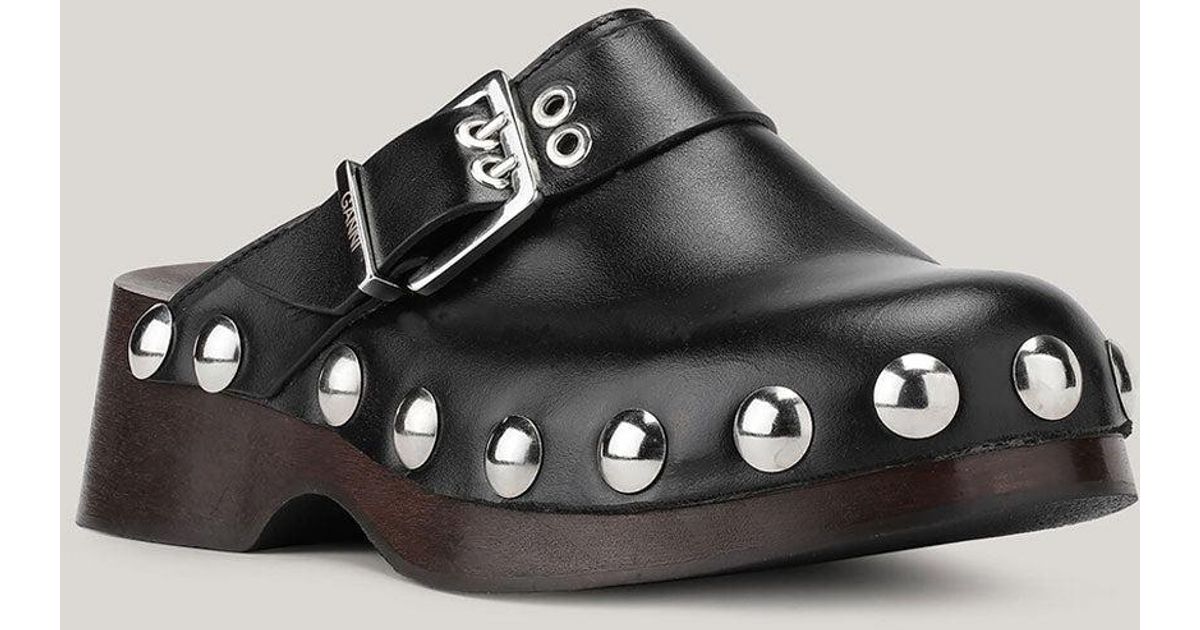 Ganni Studded Leather Clogs in Black | Lyst