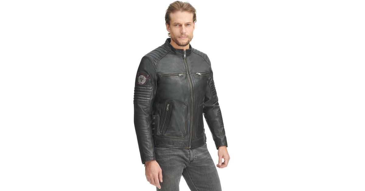 side lace leather jacket