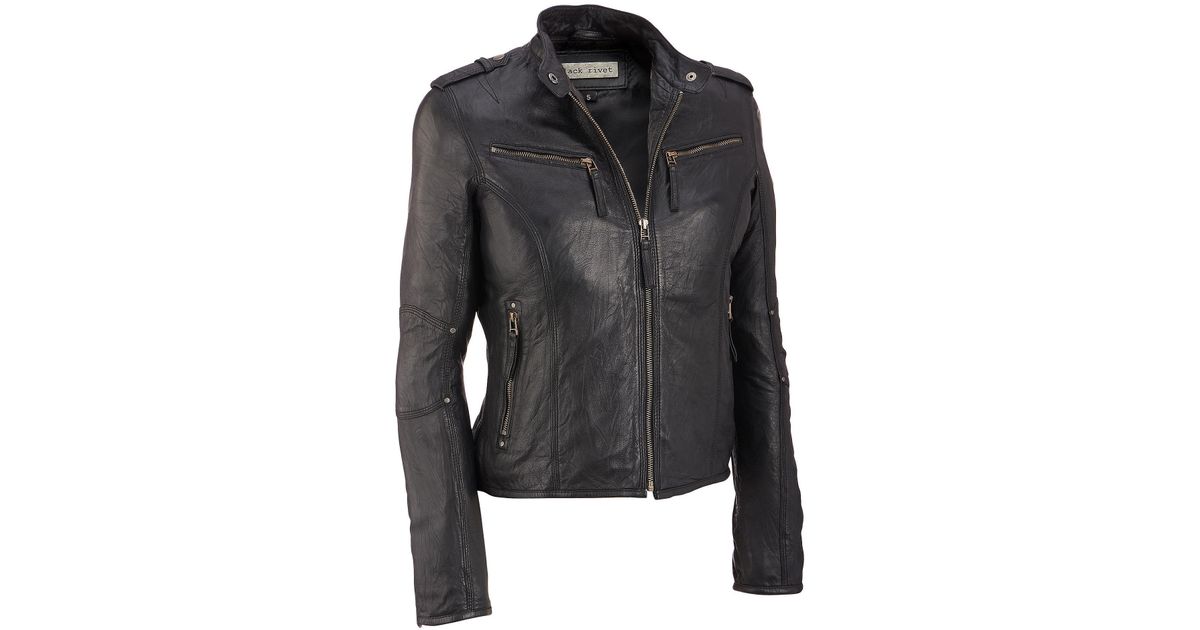 Wilsons Leather Black Rivet Tab Collar Lamb Scuba Jacket Lyst