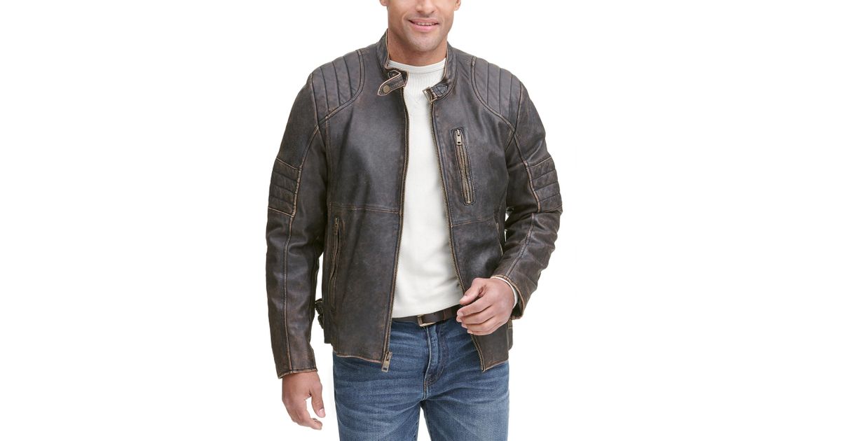 Wilsons Leather Black Distressed Genuine Cycle Jacket For Men