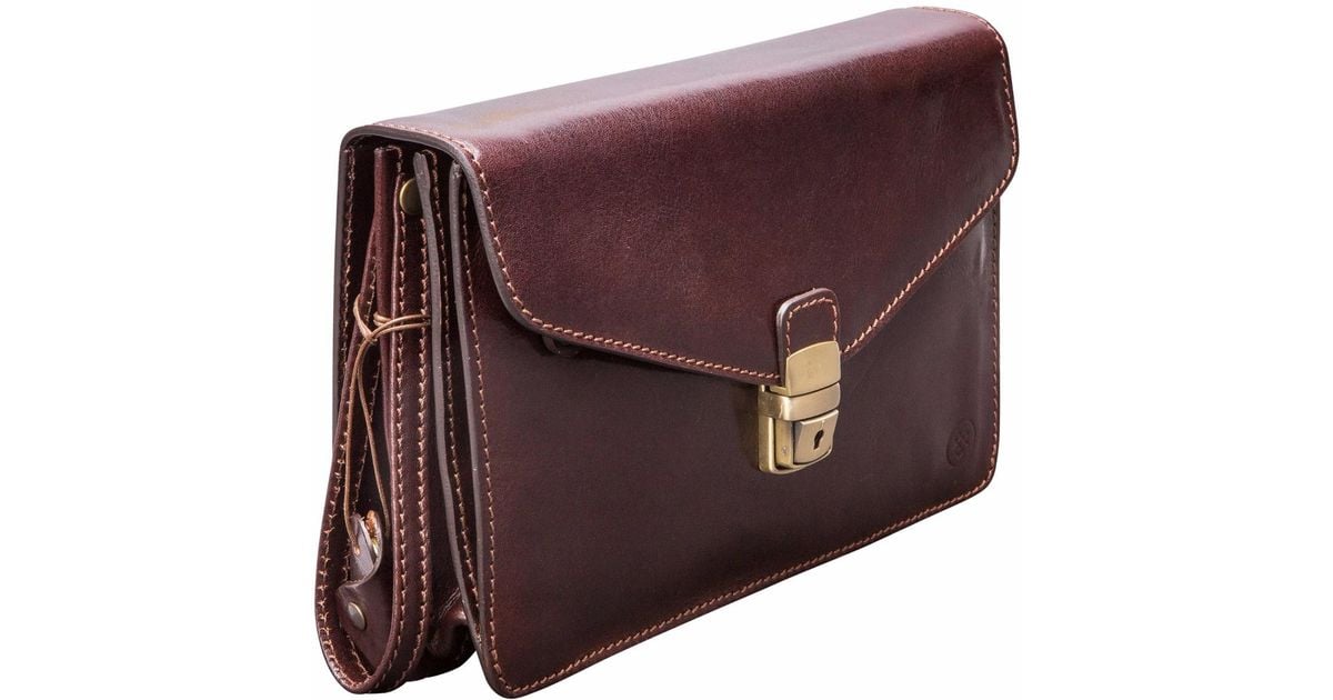 Maxwell Scott Bags The Santino Mens Leather Clutch Bag With Wrist Strap Chocolate Brown for Men ...