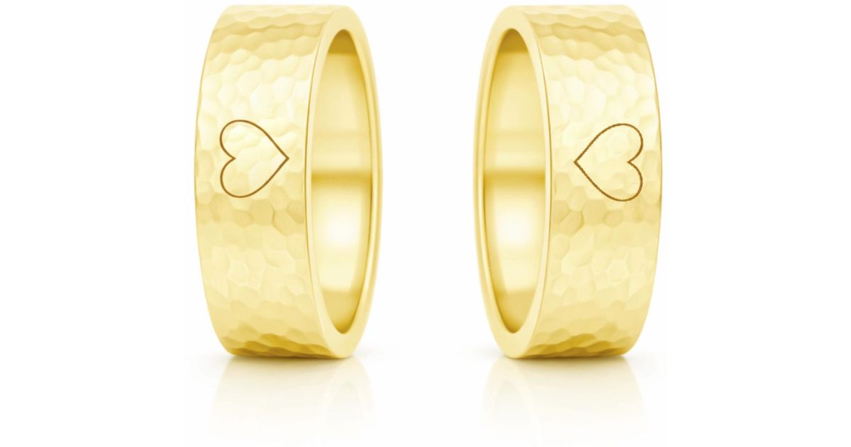 Unaloe Plated Hammered Heart Engraved Couple Rings – Matching Promise ...