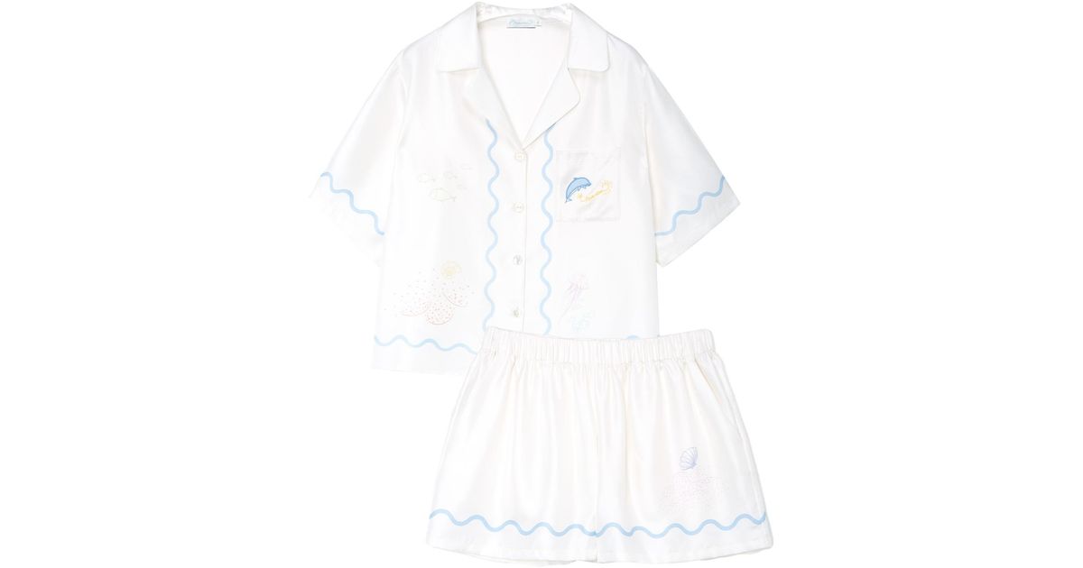 Manitu Manitu Ocean Wave Silk Short Pajama Set in White | Lyst