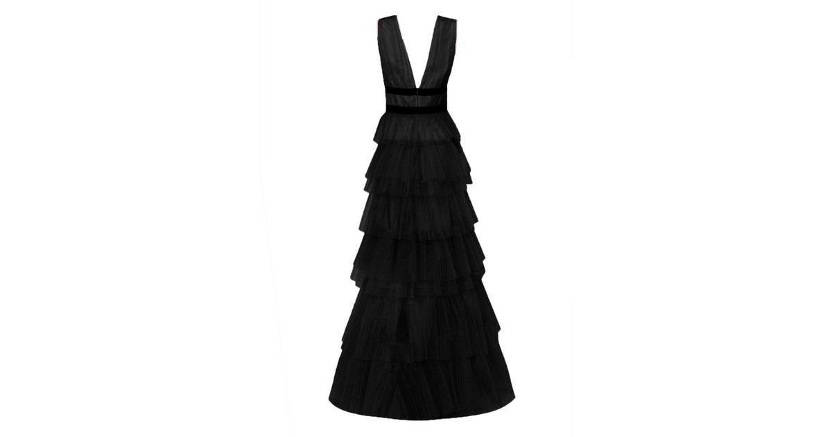 True Decadence Black Tulle Tiered Plunge Front Layered Maxi Dress | Lyst Canada