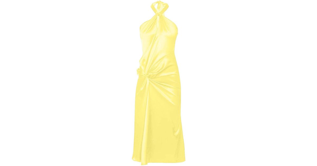 Amy Lynn Serena Yellow Satin Halter Neck Dress | Lyst