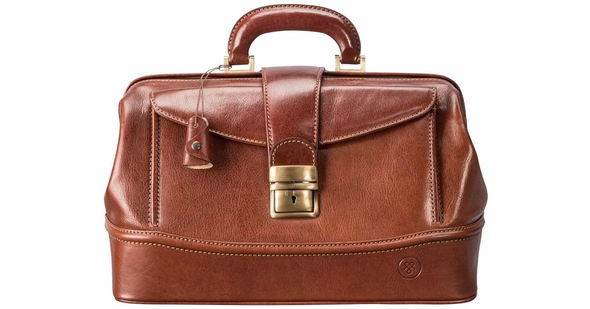 Maxwell Scott Bags Brown The Donninis Small Luxury Tan Leather Medical Bag Chestnut For Men
