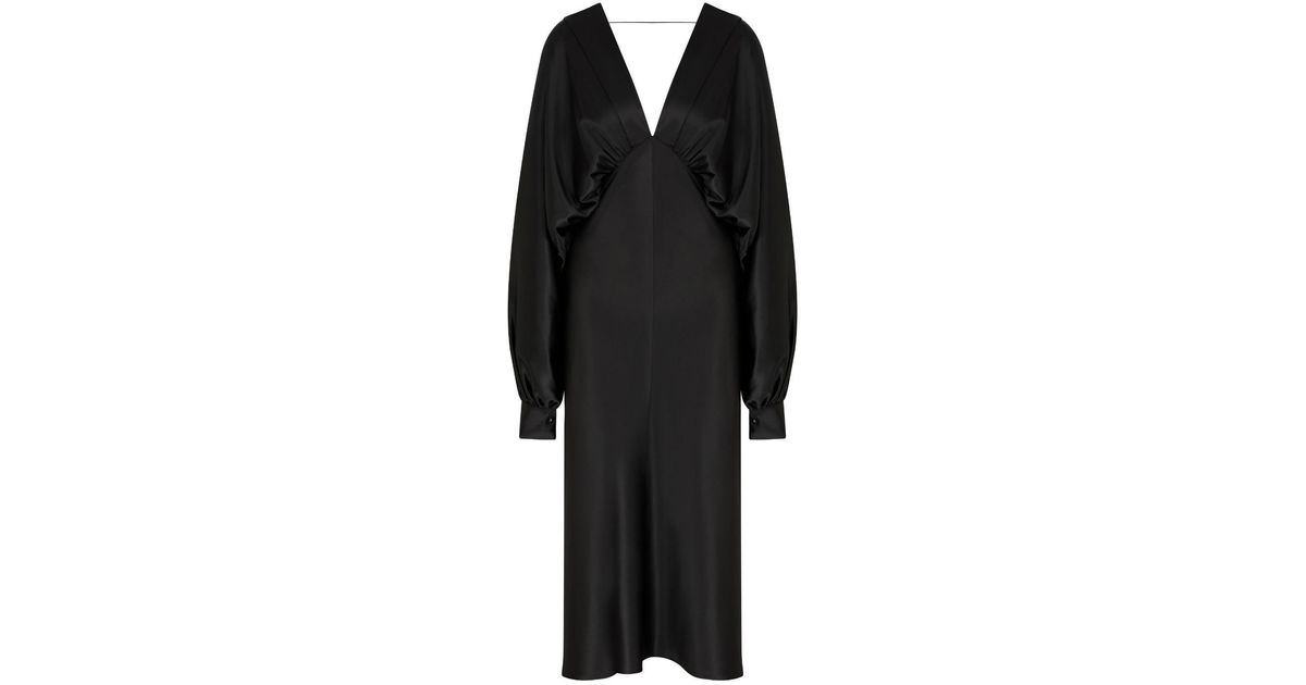NAZLI CEREN Mila V Neck Satin Dress In Black | Lyst