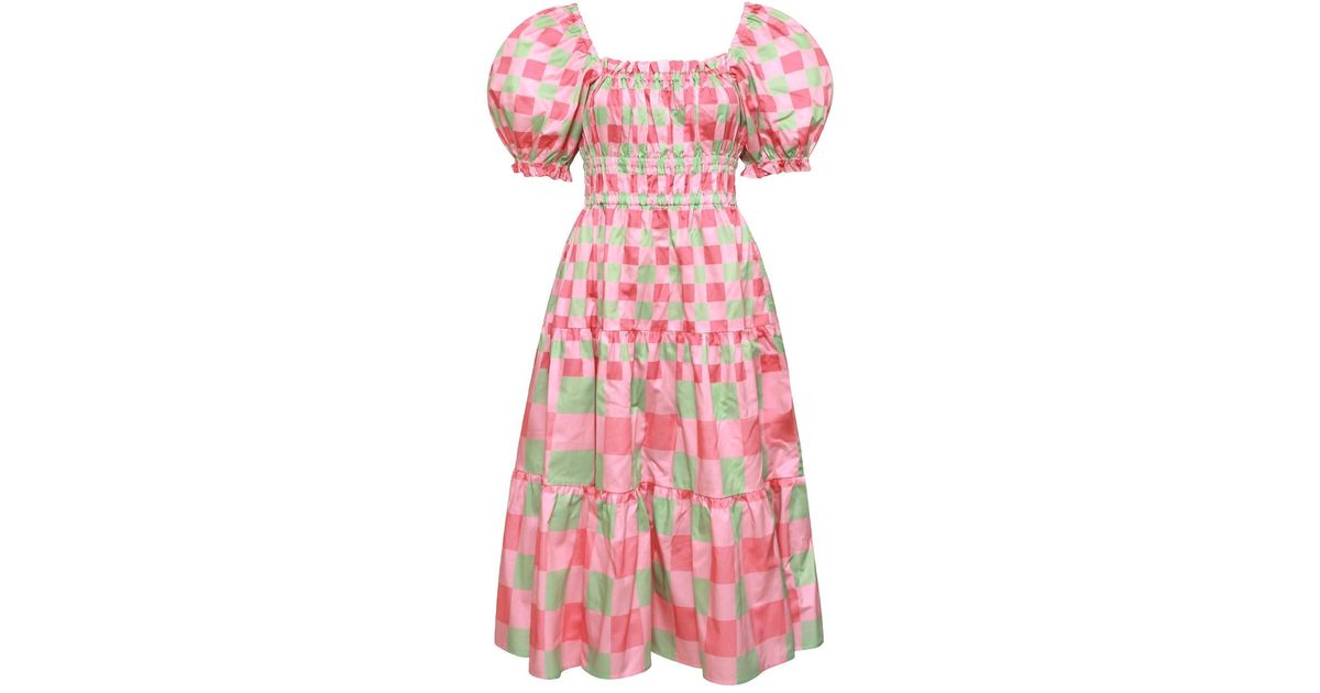 Jessie Zhao New York Watermelon Grid Midi Dress in Pink | Lyst