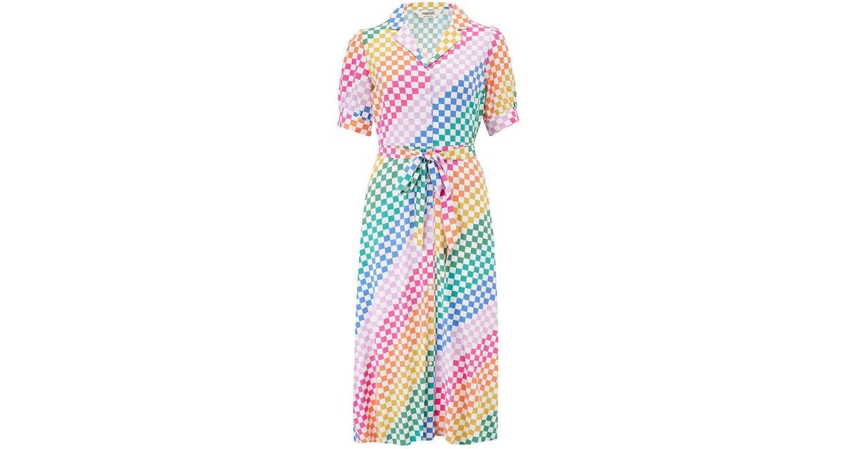 Sugarhill Penelope Midi Shirt Dress Multi, Checkerboard in White