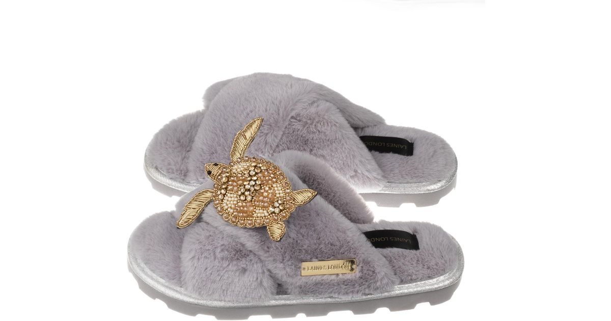 Laines London Satin Ultralight Grey Chic Slipper Sliders With Artisan