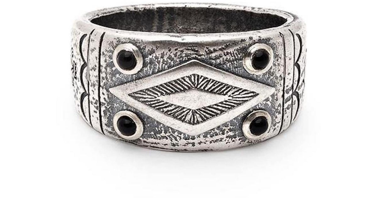 Nialaya Engraved Vintage Ring With Matte Onyx in Metallic for Men Lyst
