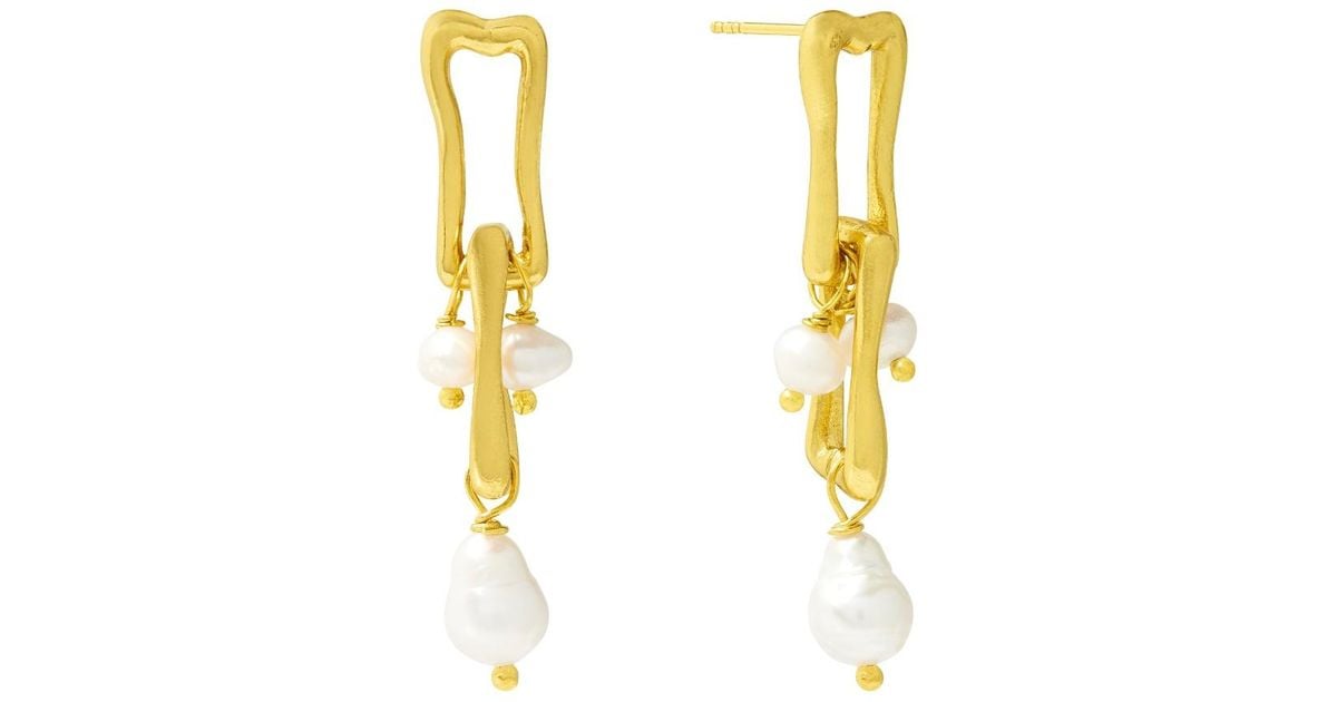 Ottoman Hands Iso Pearl Drop Stud Earrings in Metallic Lyst