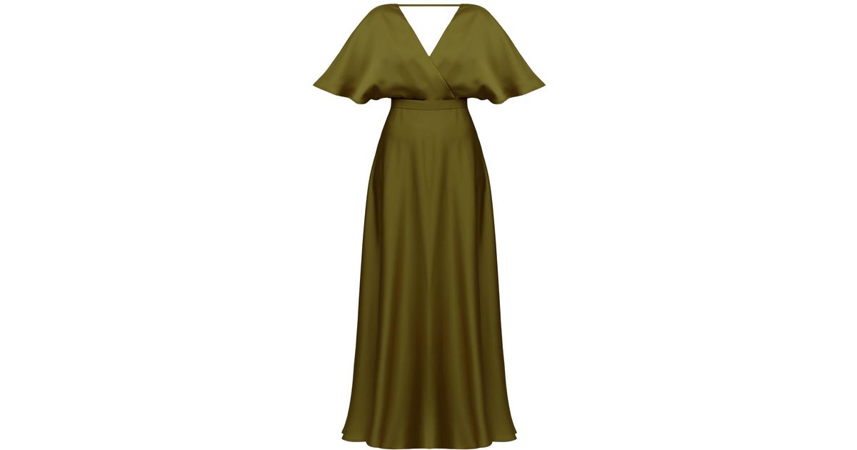 open lace back dress Hermie Silky Satin Maxi Dress Olive | Wedding Guest Dress | Maxi main image 0