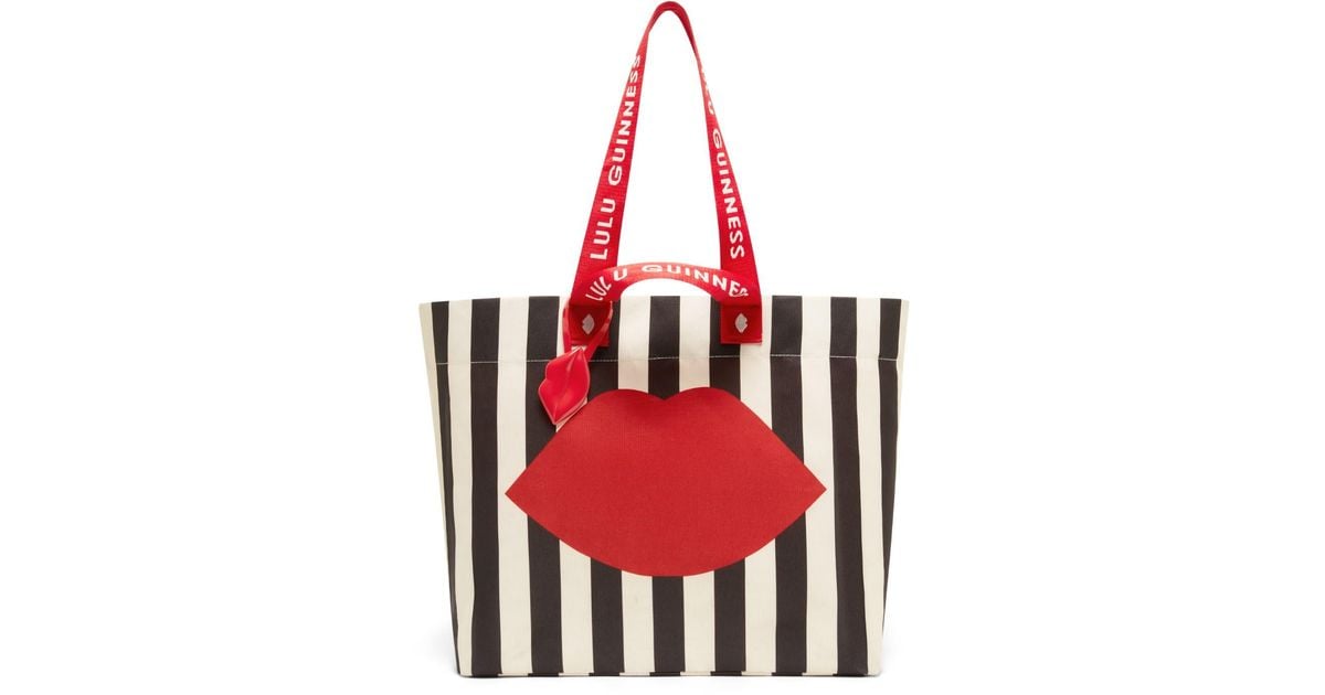 Lulu Red Racket Lulu Guinness Multi Lulu Lip Striped Tote Bag in Red | Lyst UK