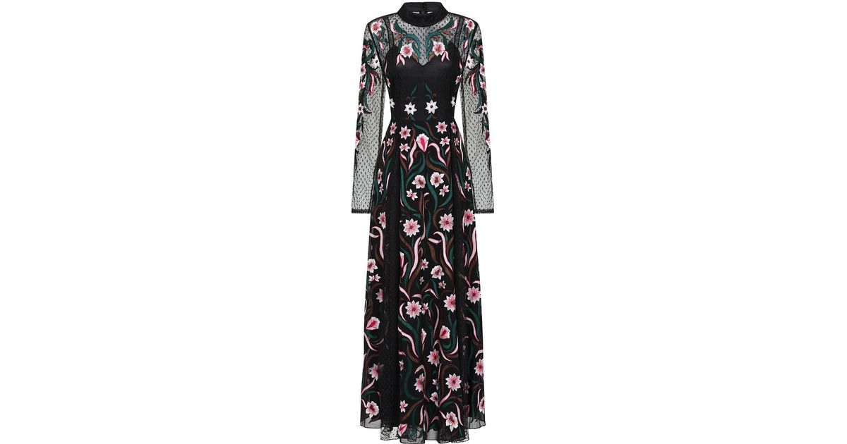 Frock and Frill Liana Floral Embroidered Maxi Dress in Black | Lyst UK