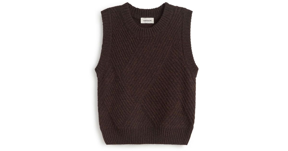 Thinking Mu Wool Knit Kaia Vest in Brown | Lyst UK