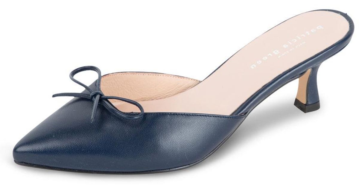 Patricia Green Leather Montauk Kitten Heel Mule Navy in Blue | Lyst