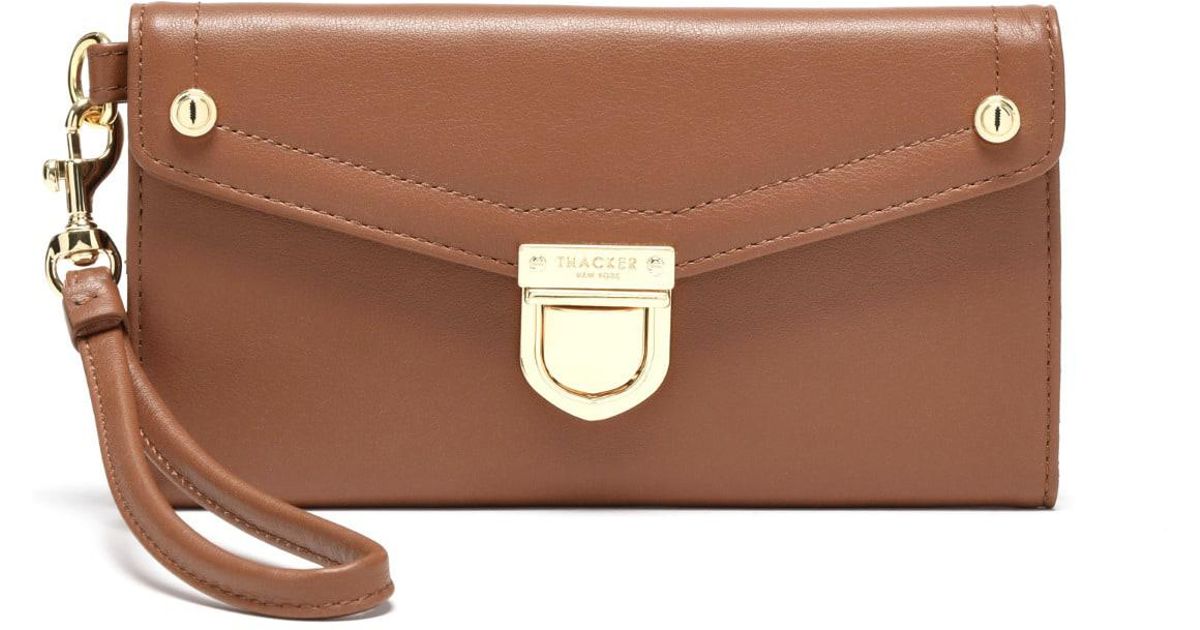 Thacker NYC Leather Paola Clutch Wallet In Cognac & Gold in Brown - Lyst