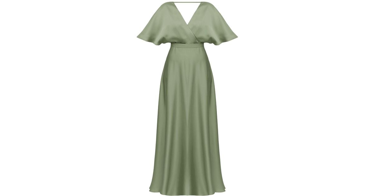 SOLENE sage green satin long wedding guest dress