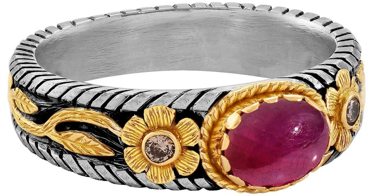Emma Chapman Jewels Hand- Engraved Ruby Diamond Band Ring | Lyst