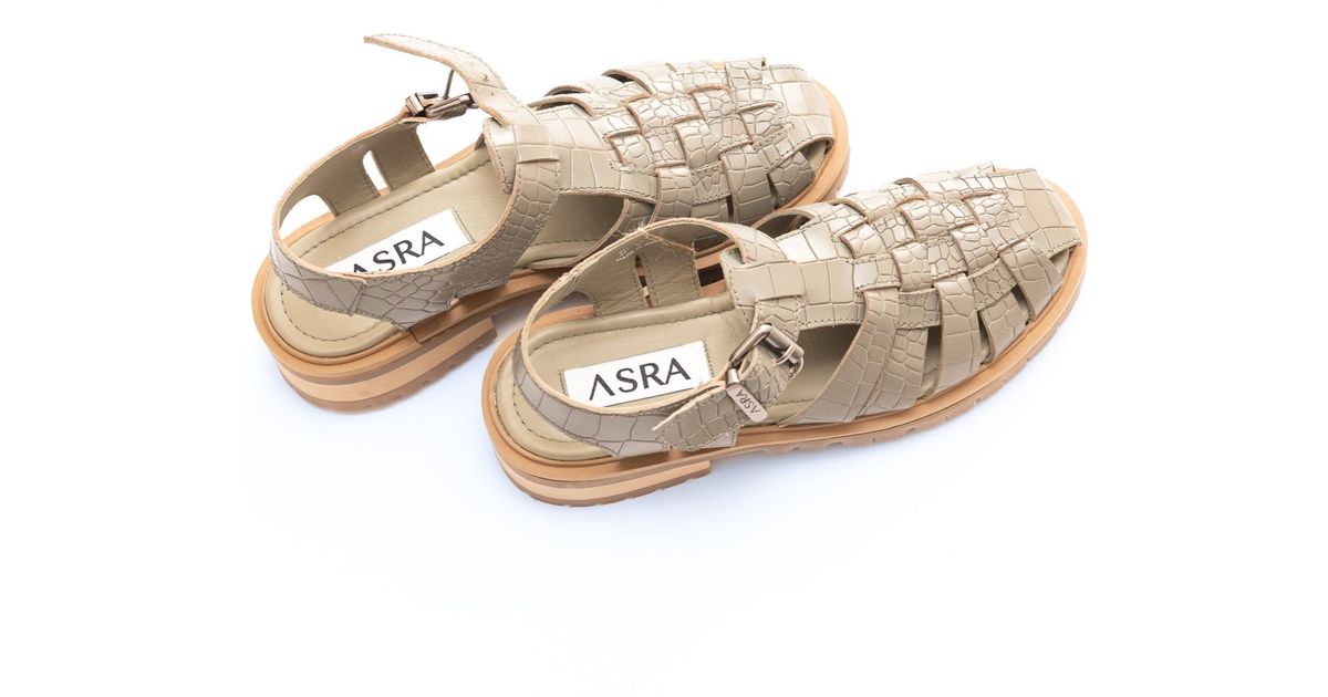 ASRA Sambo Sage Croc Leather Gladiator Sandal in Natural | Lyst