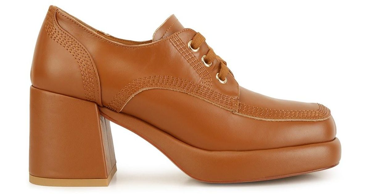 Rag Co Zaila Leather Block Heel Oxfords In Tan in Brown Lyst UK