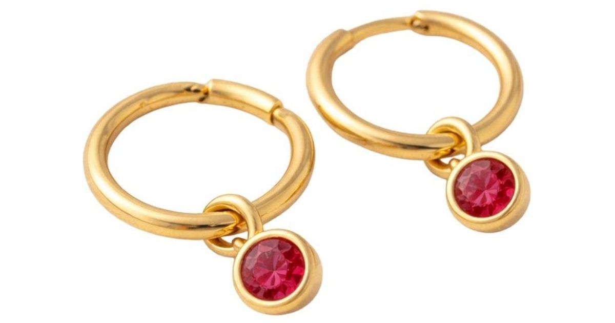 Lily Flo Jewellery Ruby Drop Sleeper Hoops in Metallic | Lyst