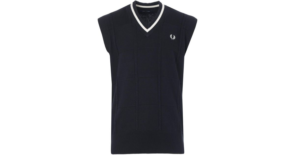 Fred Perry Cable Knit Tank Top in Black 