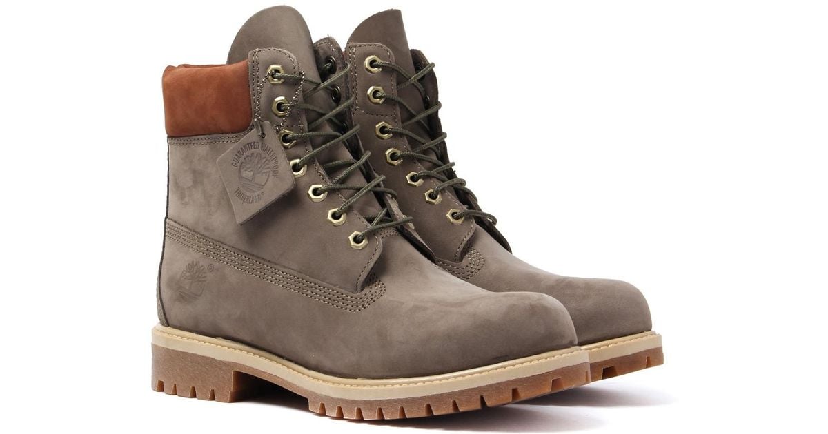 Timberland 6 Inch Premium Grey Suede Brown Top Leather Boots in Gray for  Men | Lyst