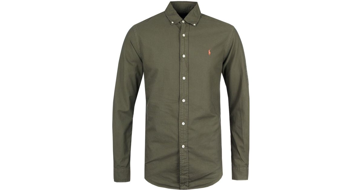 Olive Green Garment Dyed Oxford Shirt 