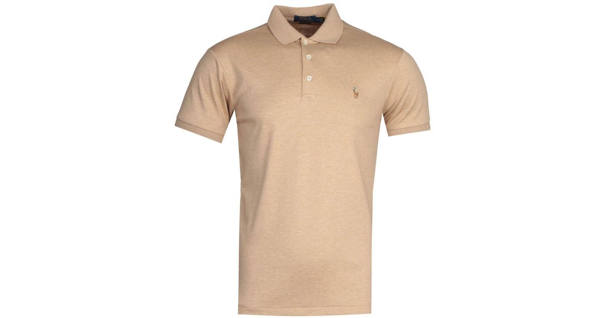 Polo Ralph Lauren Cotton Slim Fit Beige Pima Polo Shirt in Natural for