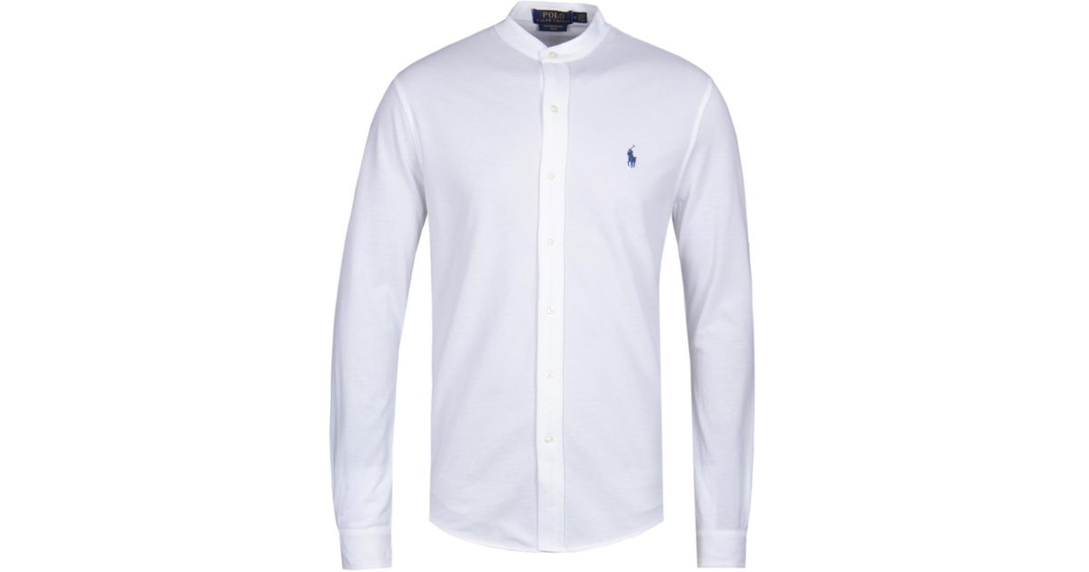 Polo Ralph Lauren Cotton Mandarin Collar White Mesh Shirt for Men | Lyst