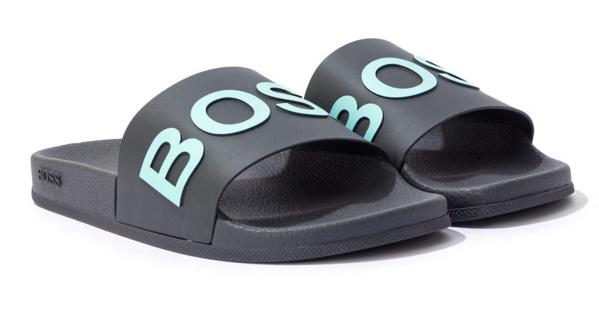BOSS by HUGO BOSS Synthetic Bay Contrast Logo Slides in Blue for Men Lyst