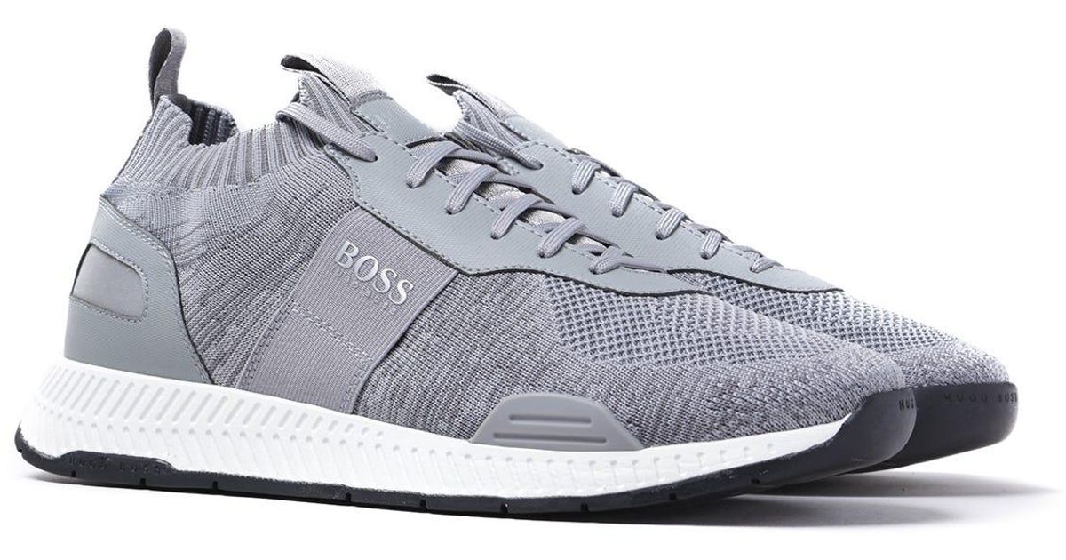 BOSS by Hugo Boss Synthetic Titanium Runn Light Grey Knit Trainers in ...