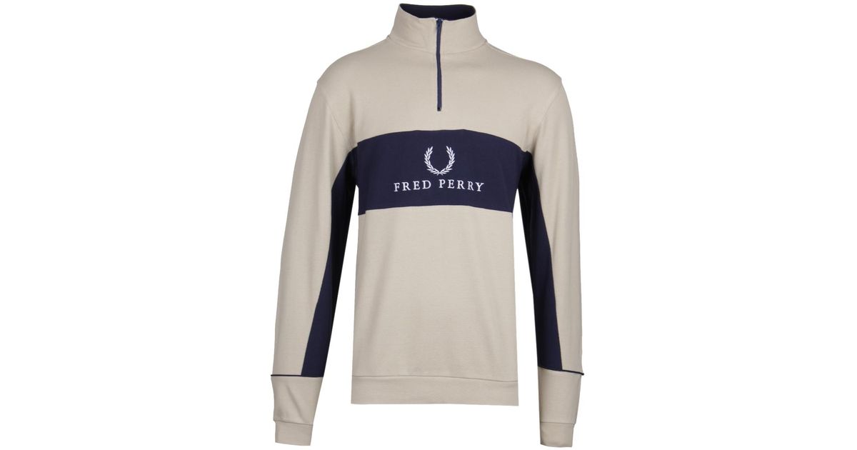 Fred Perry Cotton Half Zip Stone Pique Sweatshirt in Blue for Men - Lyst