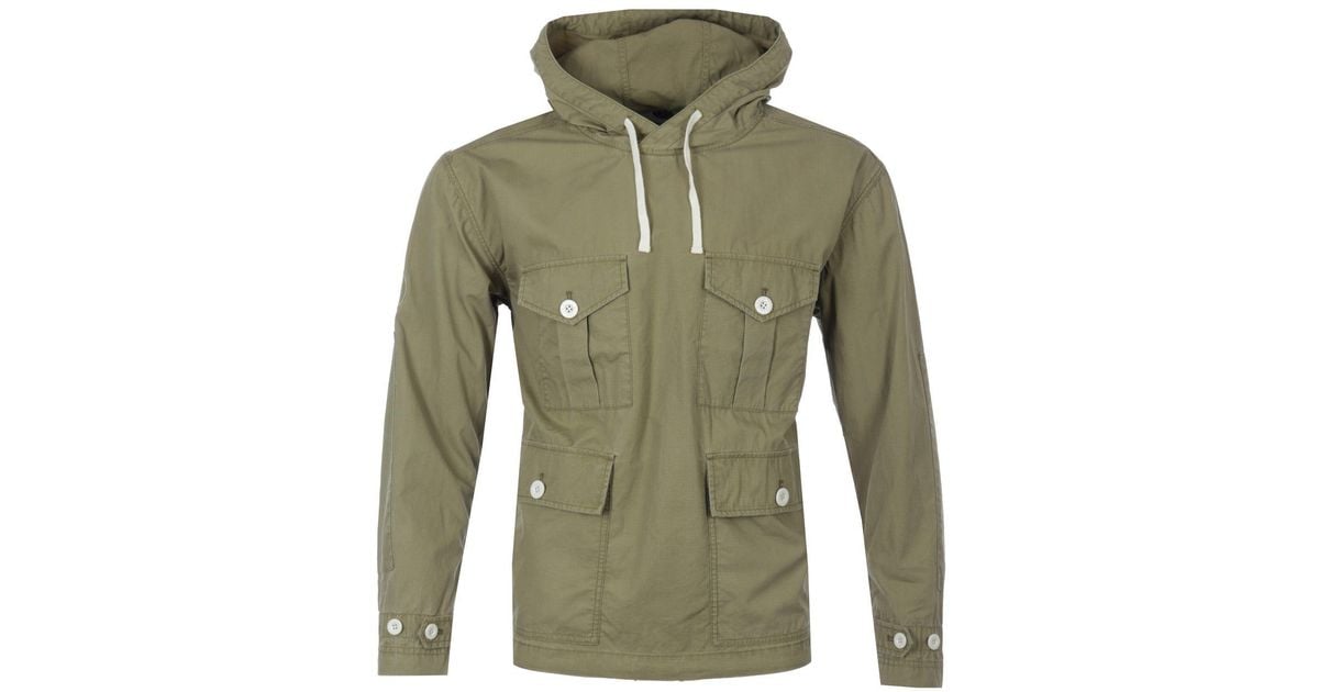Pretty Green Creedence Cotton Ripstop Hooded Smock Jacket in Khaki