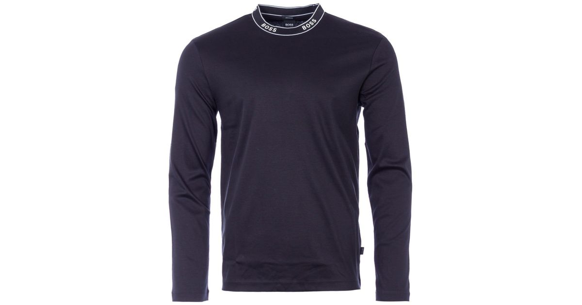 BOSS by HUGO BOSS Logo Collar Mercerised Cotton Long Sleeve Tshirt in