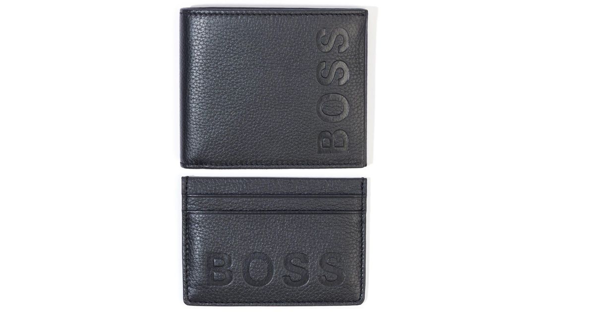 BOSS by HUGO BOSS Grained Leather Wallet & Card Holder Gift Box Set in