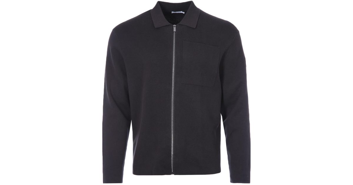 Calvin Klein Cotton Milano Stitch Zip Up Overshirt in Black (Blue) for ...