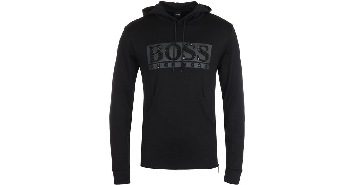 BOSS by Hugo Boss Cotton Soody Diamond Black Hooded Sweatshirt for Men ...