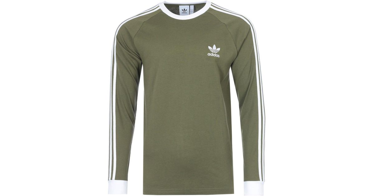 adidas Originals Cotton Classics 3-stripes Long Sleeve T-shirt in Green for  Men | Lyst