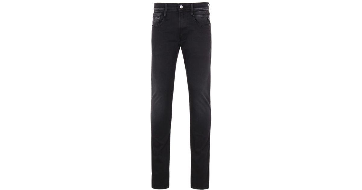 Lyst - Replay Anbass Hyperflex Black Skinny Fit Jeans in Black for Men