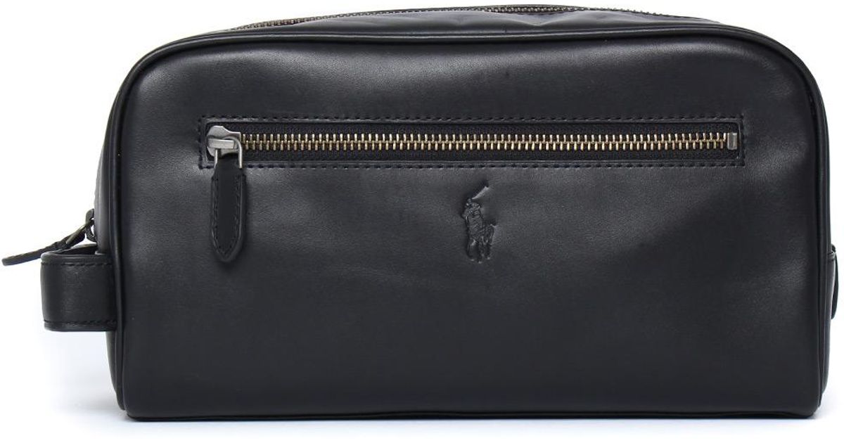 Polo Ralph Lauren Leather Black Travel Wash Bag for Men - Lyst