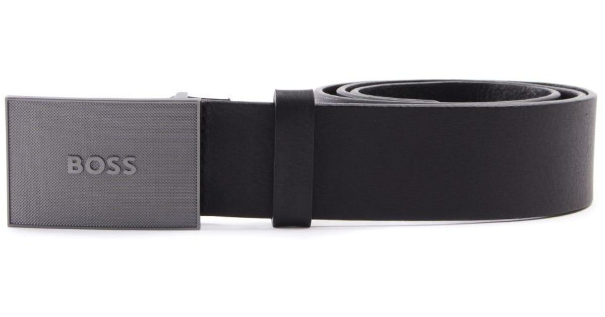 BOSS by HUGO BOSS Icon Textured Plaque Buckle Leather Belt in Black for ...