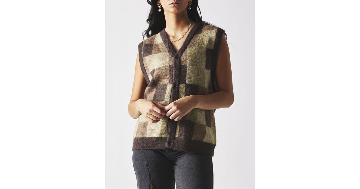 Stussy Synthetic Wobbly Check Sweater Vest in Brown - Lyst