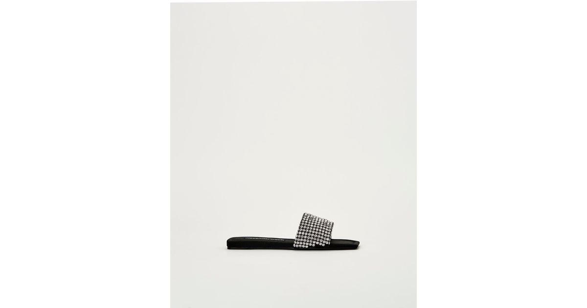 Alexander Wang Leather Anya Crystal Flat Slide in Black - Lyst