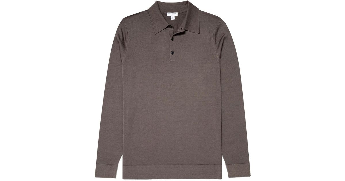 Sunspel Extra-fine Merino Polo Shirt in Brown for Men | Lyst