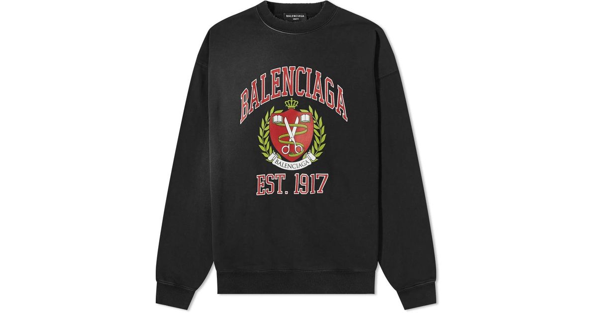 Balenciaga College Logo Cotton Crewneck Sweatshirt Black for men