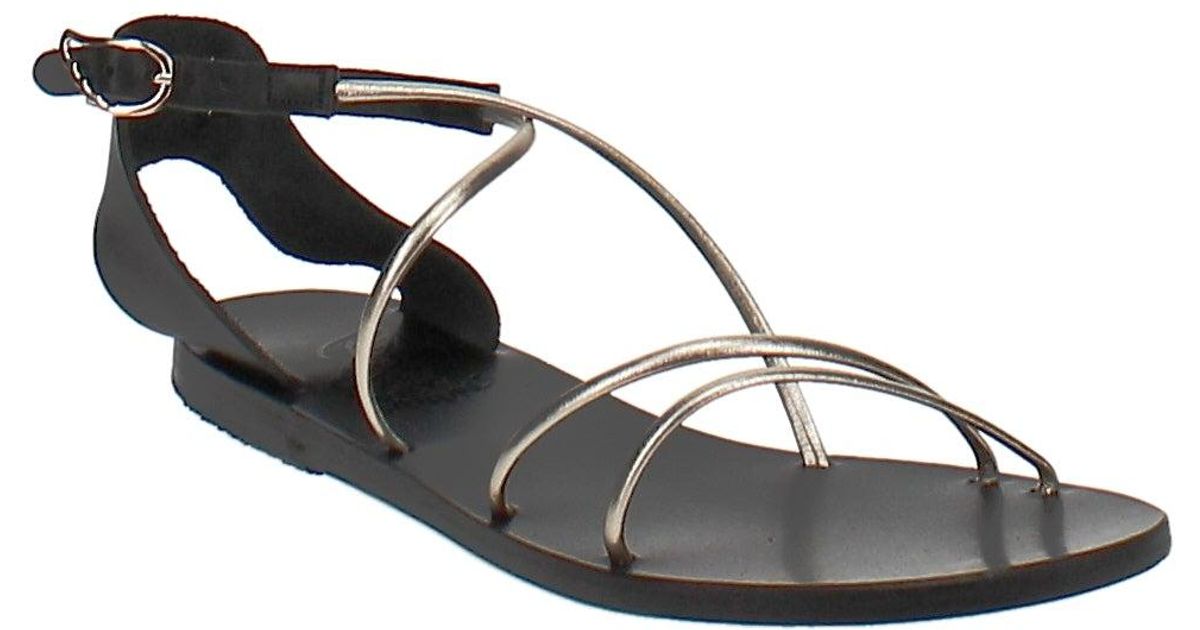 Ancient Greek Sandals Leather Melovia Metallic Strappy Sandals in Black ...