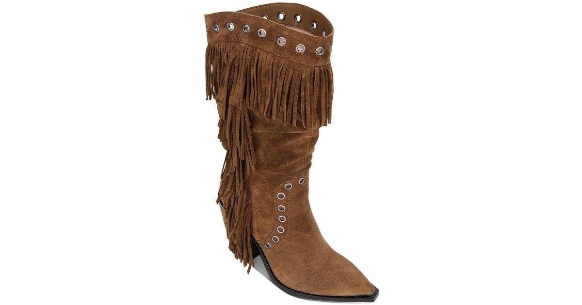 Kenneth Cole Suede West Side Fringe Boots in Taupe (Brown) - Lyst